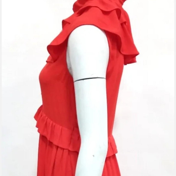 Maje red frilly summer dress Size 2 uk 10Zip fastening New with tags see descrip - Picture 3 of 8
